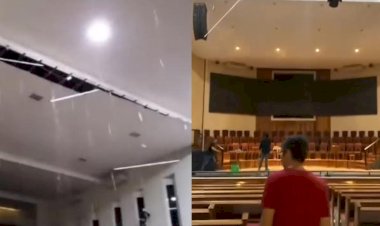 Teto de igreja desaba durante temporal em Rio Preto